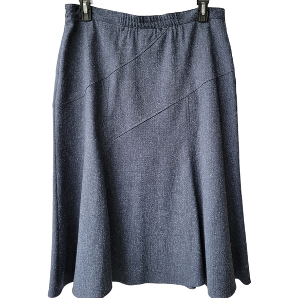 Hiroko Steel-Blue Midi Skirt 6-Panel Flare Angled Waist&Hip Cuts Size 16 - Picture 1 of 10